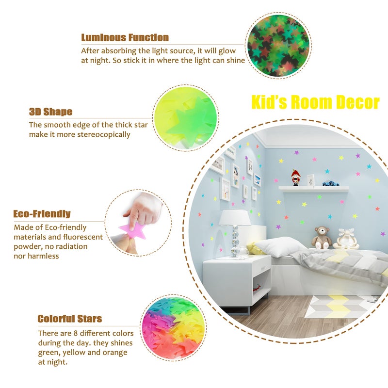 GLOCARNIVAL Glow in The Dark Stars and Moon Stickers for Ceiling - 200pcs 3D Luminous Adhesive Stars Create Realistic Starry Sky - Room Decor for Kids Bedroom, Wall Stickers - Image 3